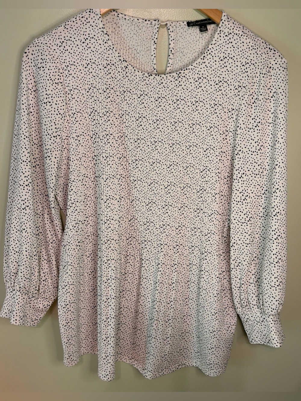 Adrianna Papell Women’s Top Size M Black White Dash Print 3/4 Sleeve Career